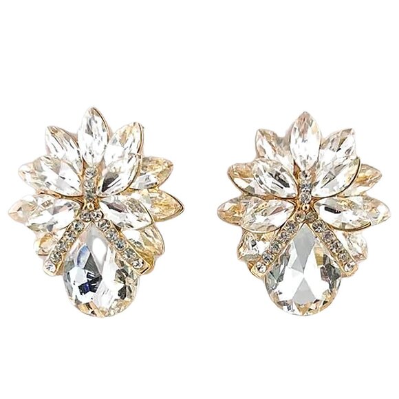 Clear Crystal Floral Stud Earrings - Picture 1 of 1